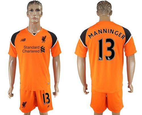 Liverpool #13 Manninger Orange Goalkeeper Soccer Club Jersey - Click Image to Close